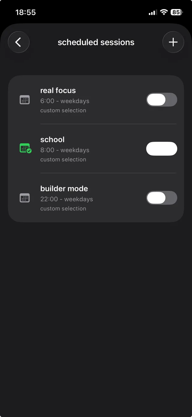 StrictBlock scheduled sessions screenshot