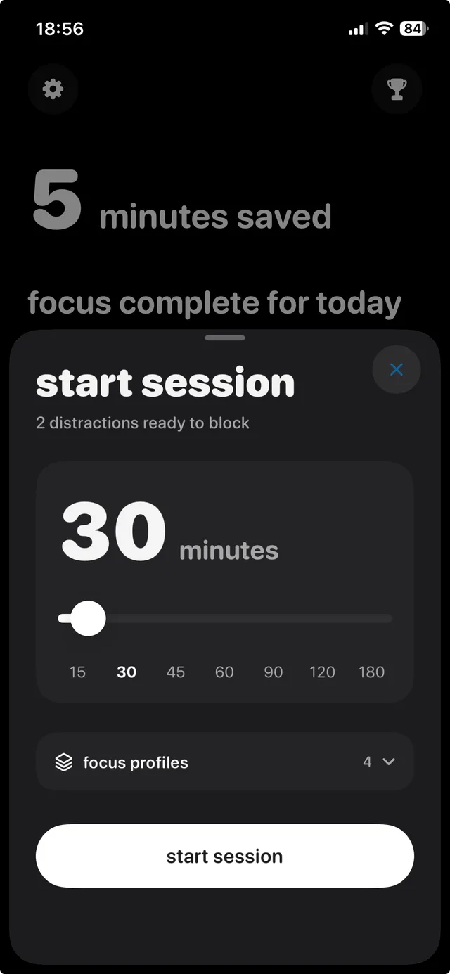 StrictBlock start session sheet screenshot